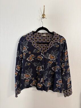 Vera Bradley Floral Navy Button-Front Women's Sleep Top